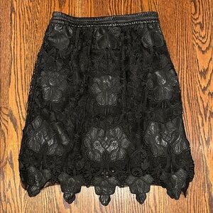 Zara Woman Black Leather & Lace Skirt
